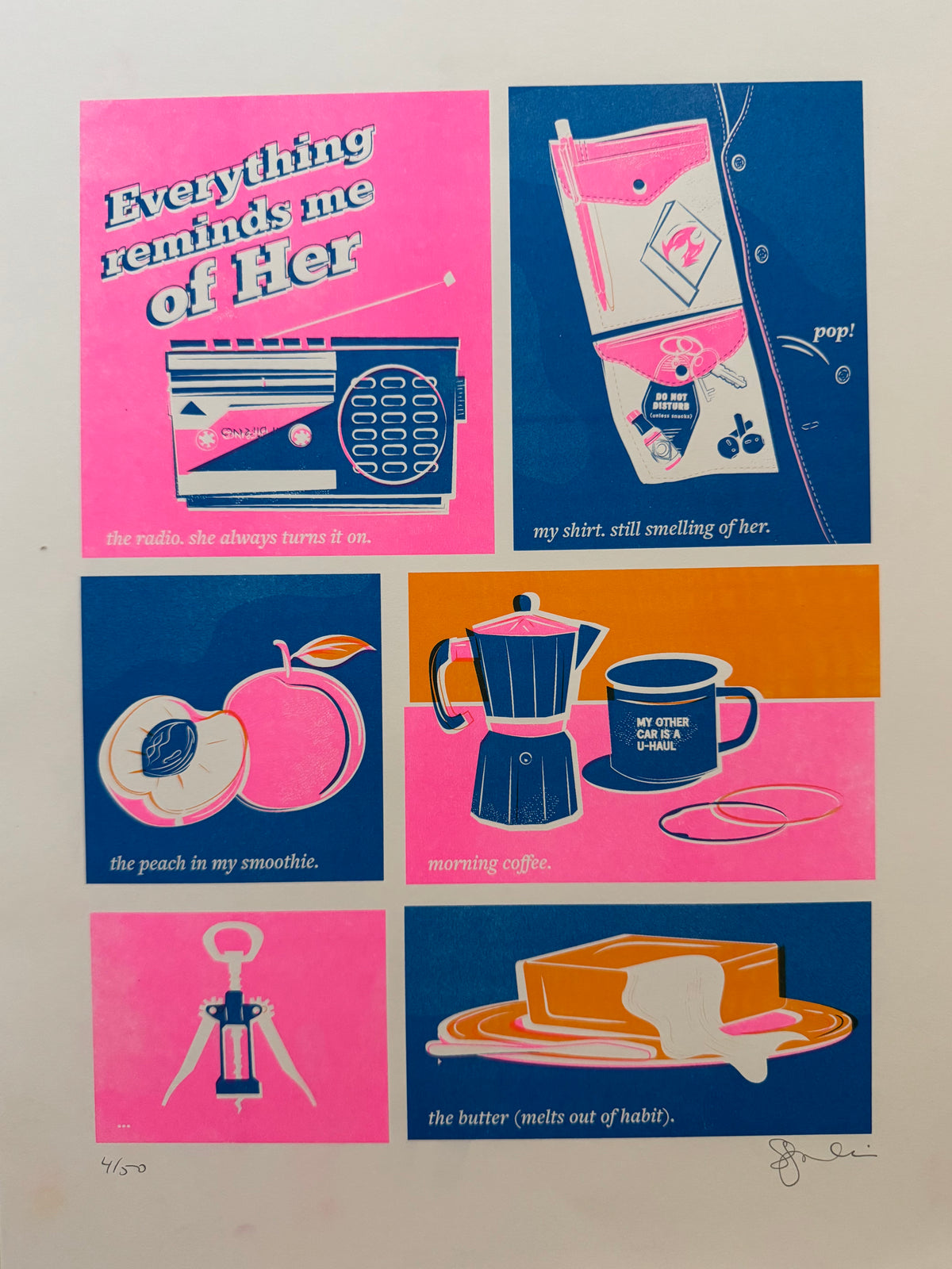 "Everything Reminds Me of Her" Risograph Print